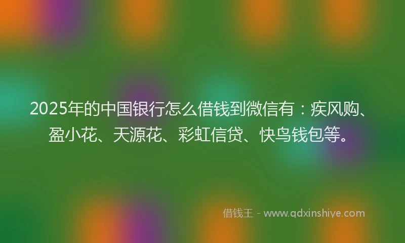 2025年的中国银行怎么借钱到微信有：疾风购、盈小花、天源花、彩虹信贷、快鸟钱包等。