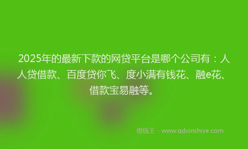 2025年的最新下款的网贷平台是哪个公司有：人人贷借款、百度贷你飞、度小满有钱花、融e花、借款宝易融等。