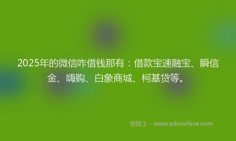 2025年的微信咋借钱那有：借款宝速融宝、瞬信金、嗨购、白象商城、柯基贷等。