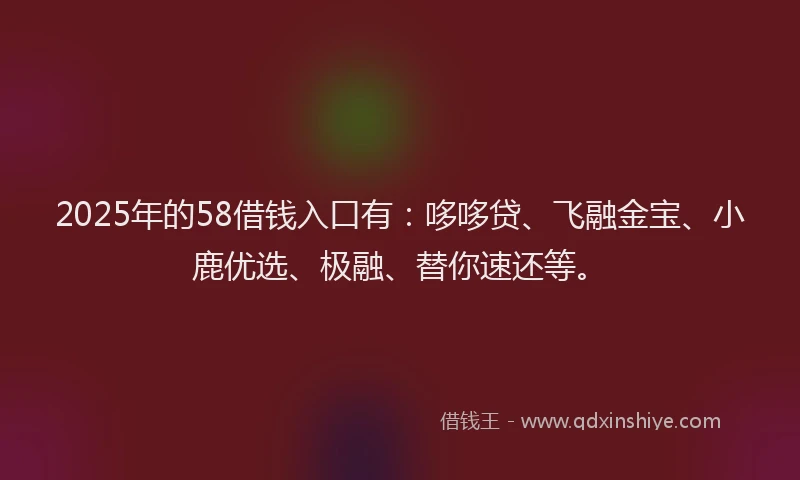 2025年的58借钱入口有：哆哆贷、飞融金宝、小鹿优选、极融、替你速还等。