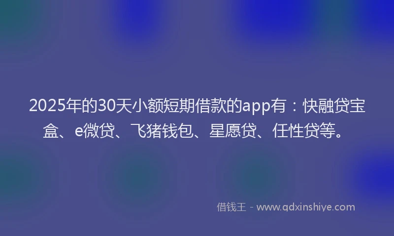 2025年的30天小额短期借款的app有：快融贷宝盒、e微贷、飞猪钱包、星愿贷、任性贷等。