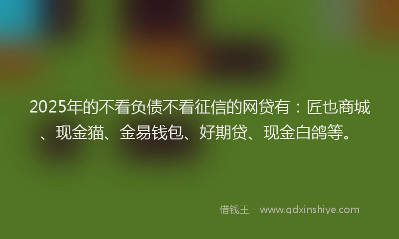 2025年的不看负债不看征信的网贷有：匠也商城、现金猫、金易钱包、好期贷、现金白鸽等。