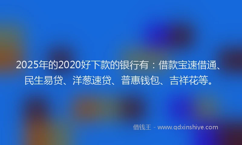 2025年的2020好下款的银行有：借款宝速借通、民生易贷、洋葱速贷、普惠钱包、吉祥花等。