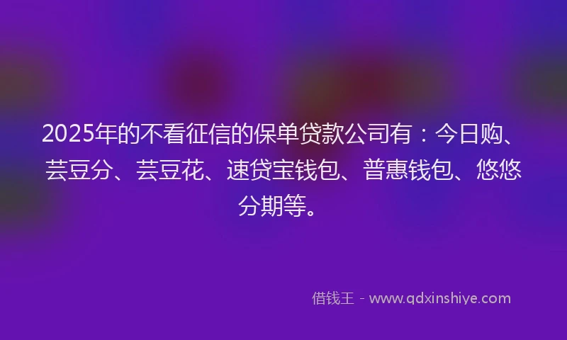 2025年的不看征信的保单贷款公司有：今日购、芸豆分、芸豆花、速贷宝钱包、普惠钱包、悠悠分期等。