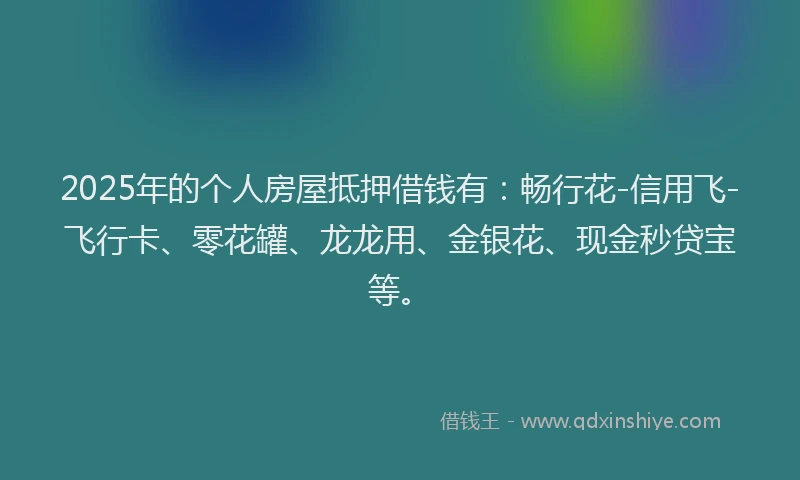 2025年的个人房屋抵押借钱有：畅行花-信用飞-飞行卡、零花罐、龙龙用、金银花、现金秒贷宝等。