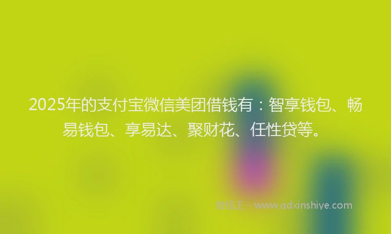 2025年的支付宝微信美团借钱有：智享钱包、畅易钱包、享易达、聚财花、任性贷等。
