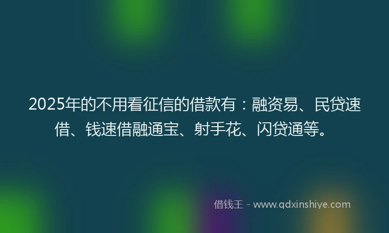 2025年的不用看征信的借款有：融资易、民贷速借、钱速借融通宝、射手花、闪贷通等。