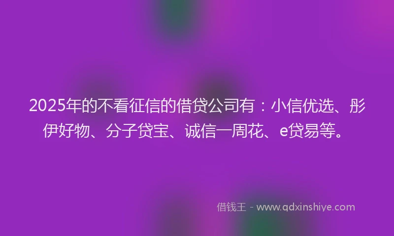 2025年的不看征信的借贷公司有：小信优选、彤伊好物、分子贷宝、诚信一周花、e贷易等。