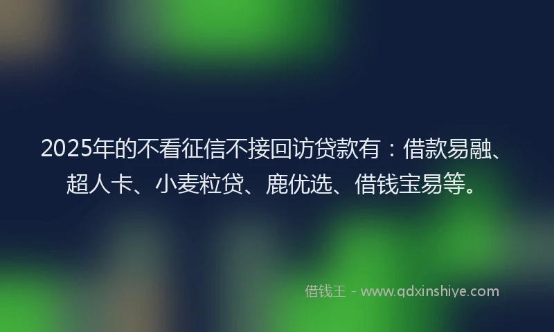 2025年的不看征信不接回访贷款有：借款易融、超人卡、小麦粒贷、鹿优选、借钱宝易等。