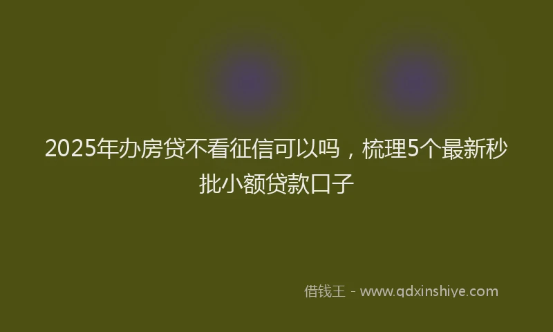 2025年办房贷不看征信可以吗，梳理5个最新秒批小额贷款口子
