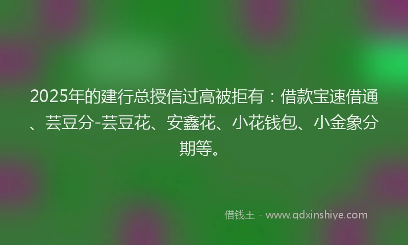 2025年的建行总授信过高被拒有：借款宝速借通、芸豆分-芸豆花、安鑫花、小花钱包、小金象分期等。