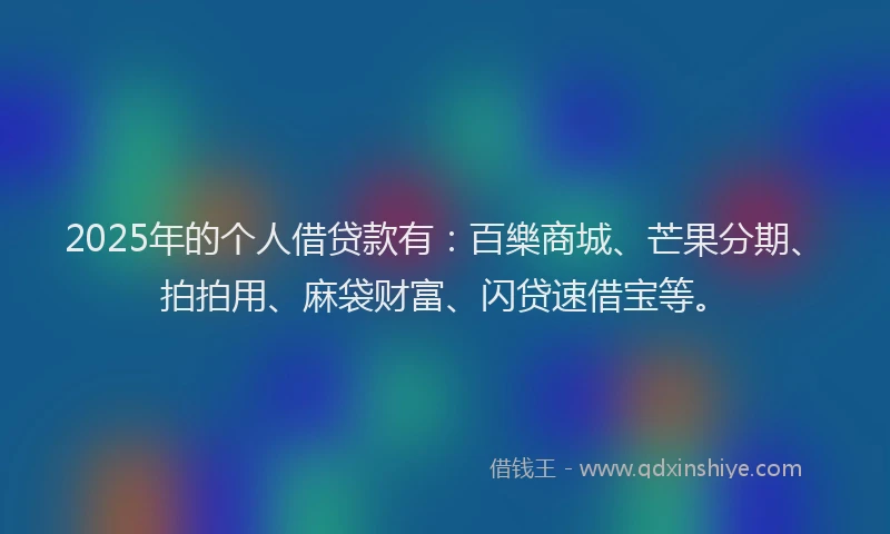 2025年的个人借贷款有：百樂商城、芒果分期、拍拍用、麻袋财富、闪贷速借宝等。