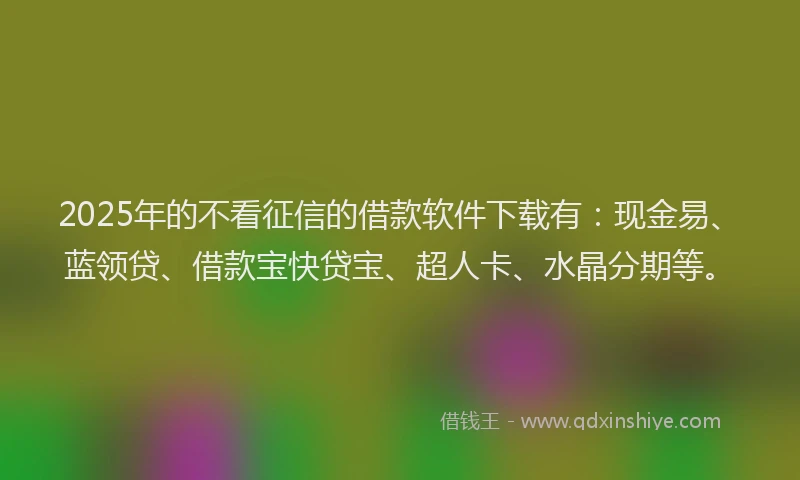 2025年的不看征信的借款软件下载有：现金易、蓝领贷、借款宝快贷宝、超人卡、水晶分期等。