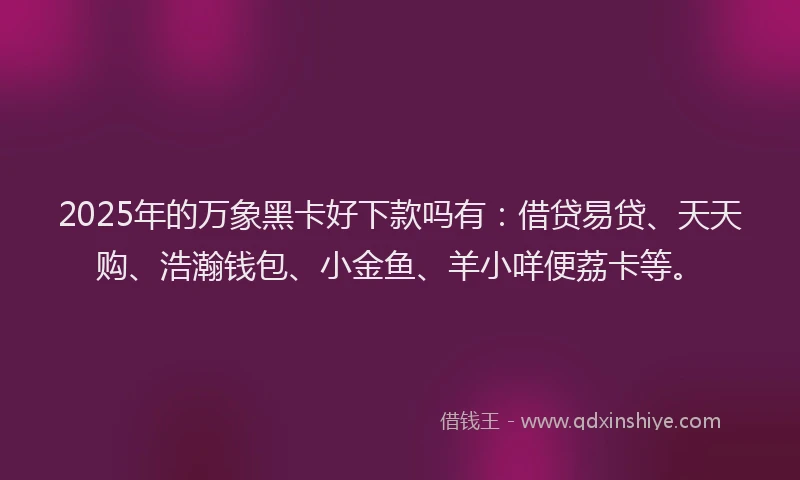 2025年的万象黑卡好下款吗有：借贷易贷、天天购、浩瀚钱包、小金鱼、羊小咩便荔卡等。