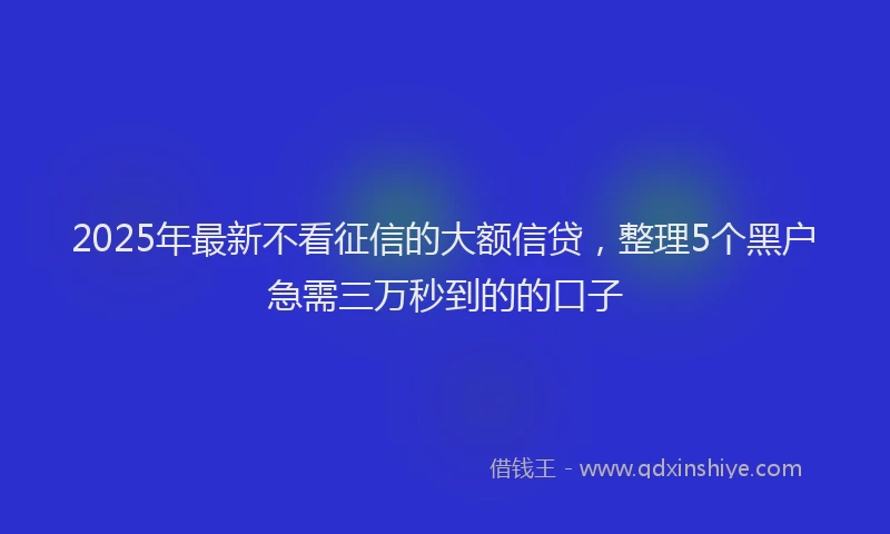2025年最新不看征信的大额信贷，整理5个黑户急需三万秒到的的口子