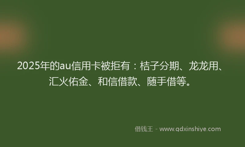 2025年的au信用卡被拒有：桔子分期、龙龙用、汇火佑金、和信借款、随手借等。