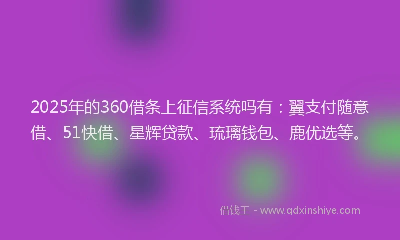 2025年的360借条上征信系统吗有：翼支付随意借、51快借、星辉贷款、琉璃钱包、鹿优选等。