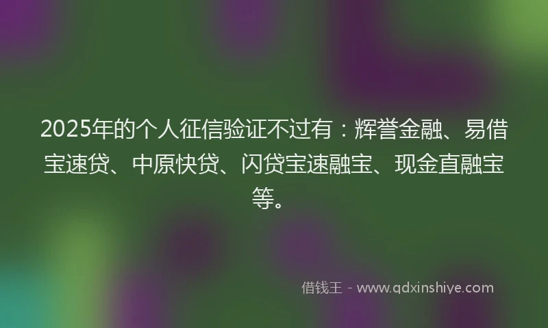 2025年的个人征信验证不过有：辉誉金融、易借宝速贷、中原快贷、闪贷宝速融宝、现金直融宝等。