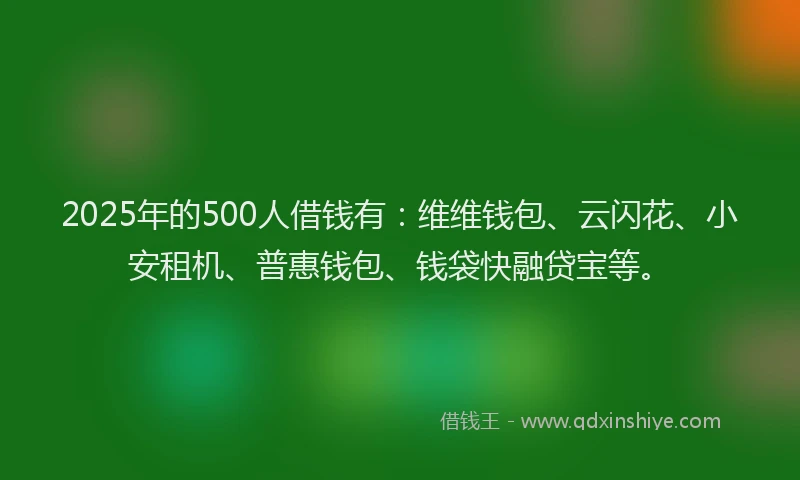 2025年的500人借钱有：维维钱包、云闪花、小安租机、普惠钱包、钱袋快融贷宝等。