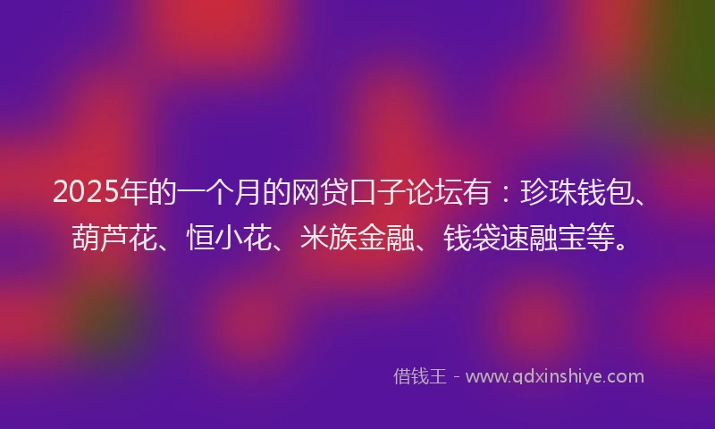 2025年的一个月的网贷口子论坛有：珍珠钱包、葫芦花、恒小花、米族金融、钱袋速融宝等。