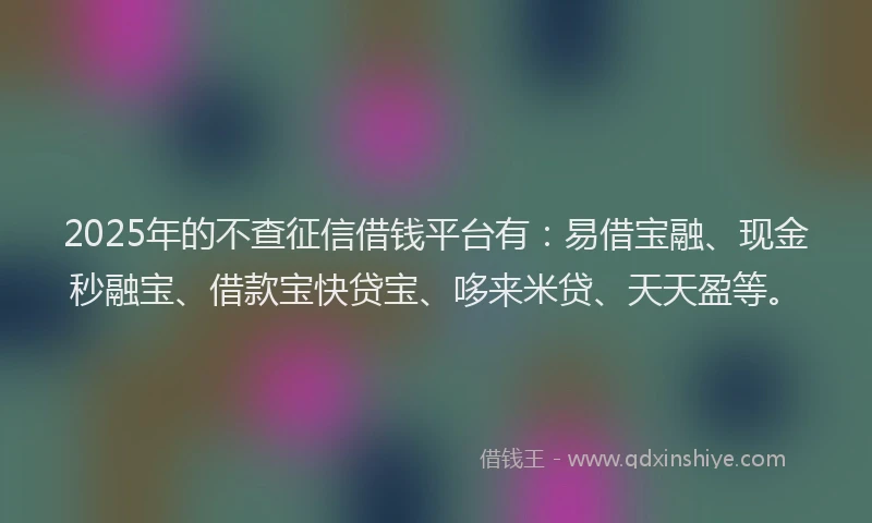 2025年的不查征信借钱平台有：易借宝融、现金秒融宝、借款宝快贷宝、哆来米贷、天天盈等。