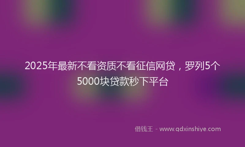 2025年最新不看资质不看征信网贷，罗列5个5000块贷款秒下平台