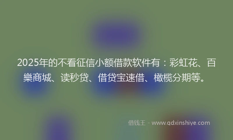 2025年的不看征信小额借款软件有：彩虹花、百樂商城、读秒贷、借贷宝速借、橄榄分期等。