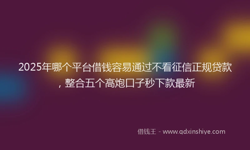 2025年哪个平台借钱容易通过不看征信正规贷款，整合五个高炮口子秒下款最新