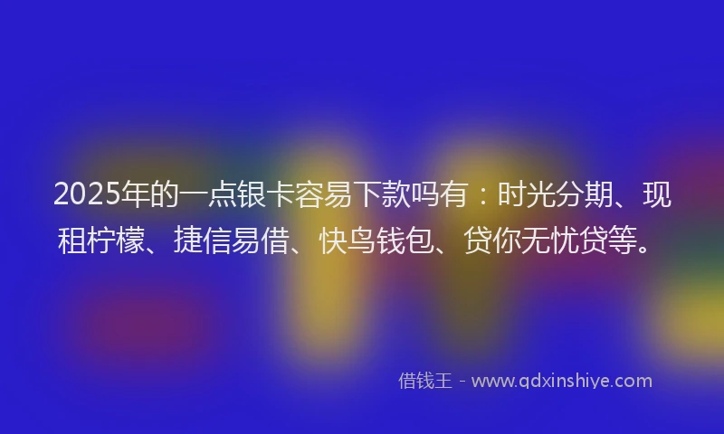 2025年的一点银卡容易下款吗有：时光分期、现租柠檬、捷信易借、快鸟钱包、贷你无忧贷等。