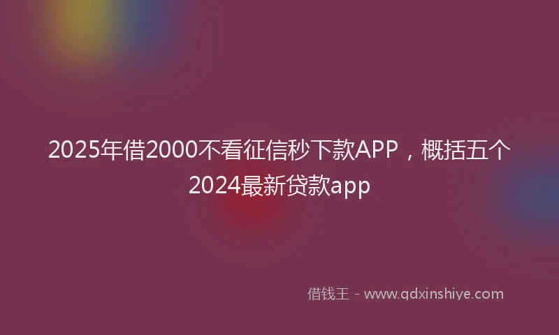 2025年借2000不看征信秒下款APP，概括五个2024最新贷款app