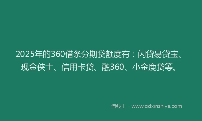 2025年的360借条分期贷额度有：闪贷易贷宝、现金侠士、信用卡贷、融360、小金鹿贷等。