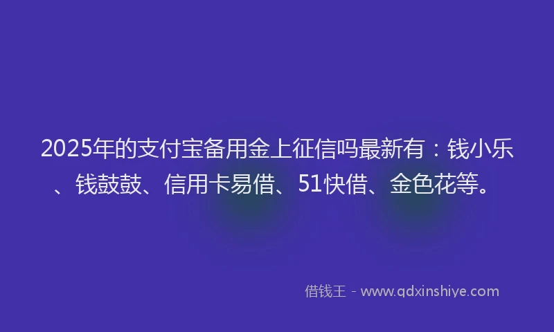 2025年的支付宝备用金上征信吗最新有：钱小乐、钱鼓鼓、信用卡易借、51快借、金色花等。