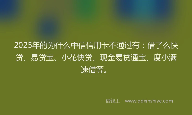 2025年的为什么中信信用卡不通过有：借了么快贷、易贷宝、小花快贷、现金易贷通宝、度小满速借等。