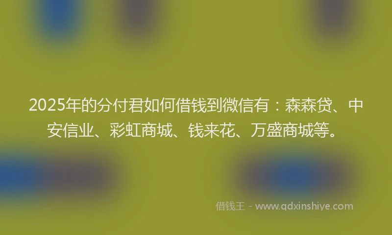 2025年的分付君如何借钱到微信有：森森贷、中安信业、彩虹商城、钱来花、万盛商城等。