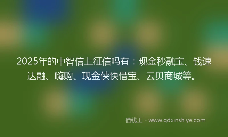 2025年的中智信上征信吗有：现金秒融宝、钱速达融、嗨购、现金侠快借宝、云贝商城等。