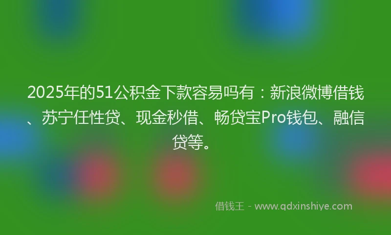 2025年的51公积金下款容易吗有：新浪微博借钱、苏宁任性贷、现金秒借、畅贷宝Pro钱包、融信贷等。