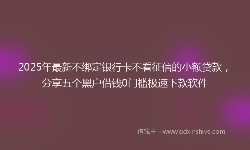 2025年最新不绑定银行卡不看征信的小额贷款，分享五个黑户借钱0门槛极速下款软件
