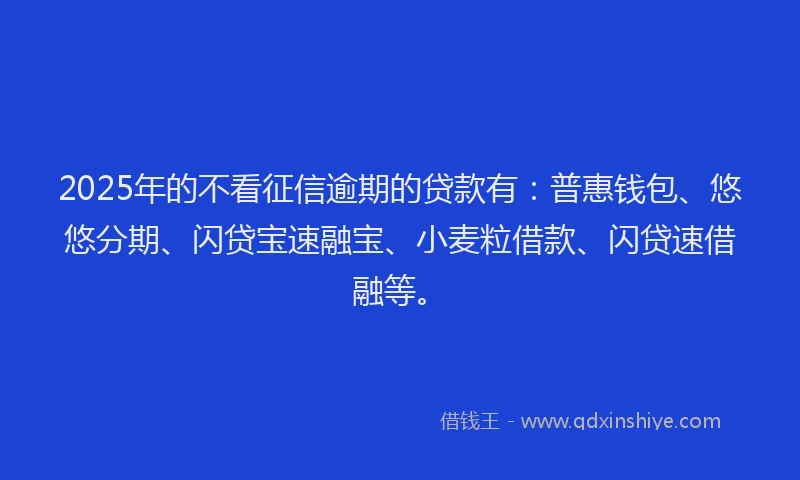 2025年的不看征信逾期的贷款有：普惠钱包、悠悠分期、闪贷宝速融宝、小麦粒借款、闪贷速借融等。