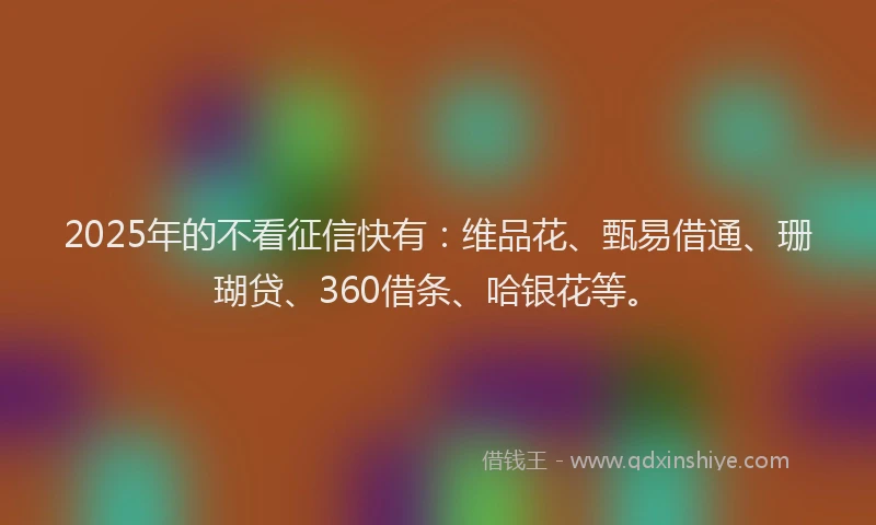 2025年的不看征信快有：维品花、甄易借通、珊瑚贷、360借条、哈银花等。