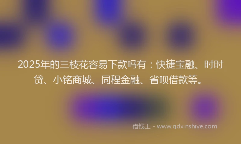 2025年的三枝花容易下款吗有：快捷宝融、时时贷、小铭商城、同程金融、省呗借款等。