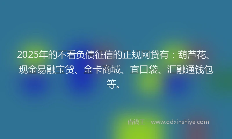 2025年的不看负债征信的正规网贷有：葫芦花、现金易融宝贷、金卡商城、宜口袋、汇融通钱包等。