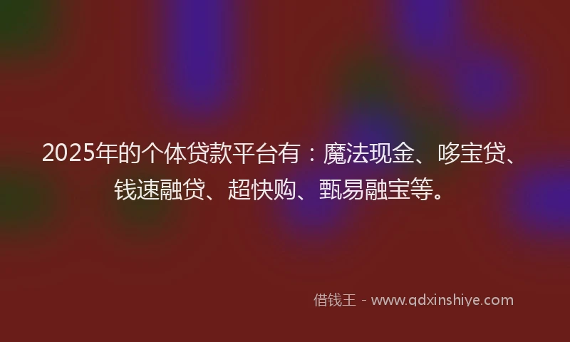2025年的个体贷款平台有：魔法现金、哆宝贷、钱速融贷、超快购、甄易融宝等。