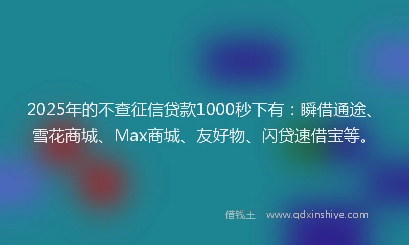 2025年的不查征信贷款1000秒下有：瞬借通途、雪花商城、Max商城、友好物、闪贷速借宝等。