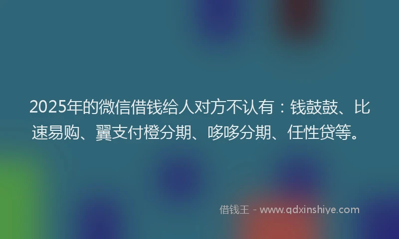 2025年的微信借钱给人对方不认有：钱鼓鼓、比速易购、翼支付橙分期、哆哆分期、任性贷等。