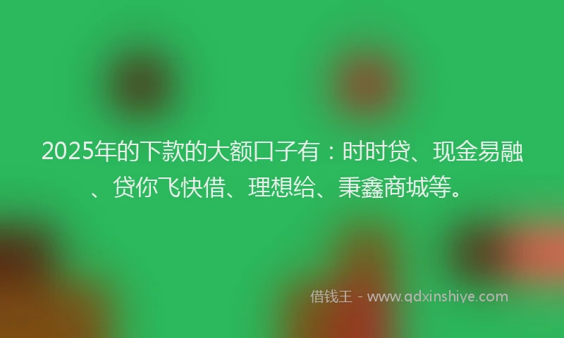 2025年的下款的大额口子有：时时贷、现金易融、贷你飞快借、理想给、秉鑫商城等。