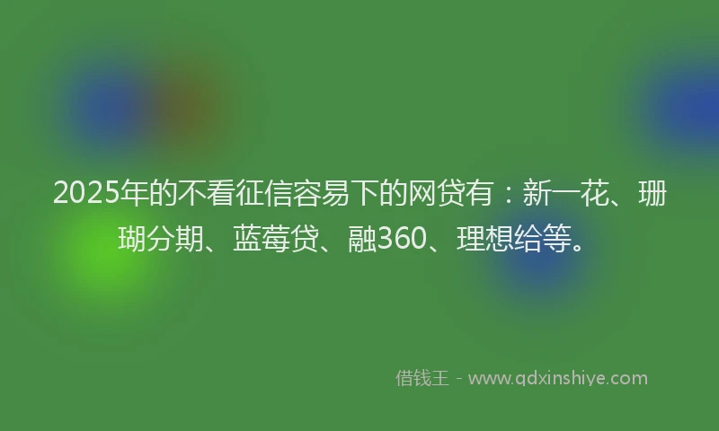 2025年的不看征信容易下的网贷有：新一花、珊瑚分期、蓝莓贷、融360、理想给等。