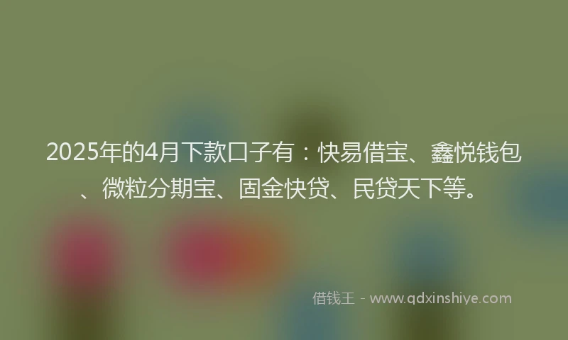 2025年的4月下款口子有：快易借宝、鑫悦钱包、微粒分期宝、固金快贷、民贷天下等。