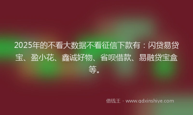 2025年的不看大数据不看征信下款有：闪贷易贷宝、盈小花、鑫诚好物、省呗借款、易融贷宝盒等。
