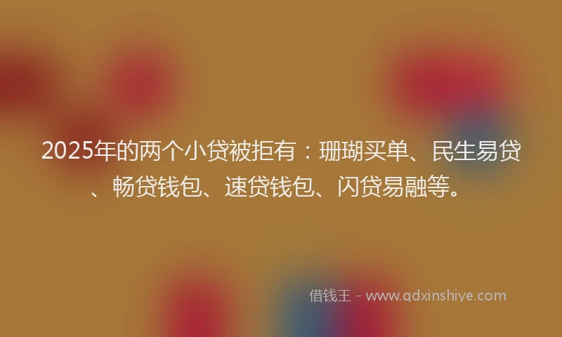 2025年的两个小贷被拒有：珊瑚买单、民生易贷、畅贷钱包、速贷钱包、闪贷易融等。