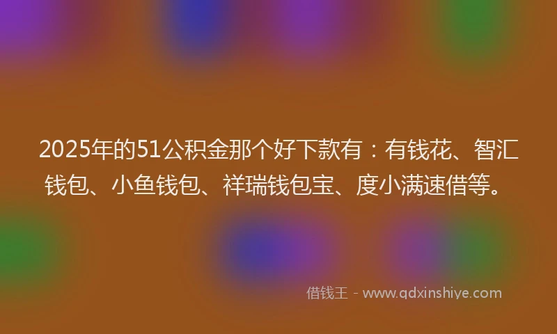 2025年的51公积金那个好下款有：有钱花、智汇钱包、小鱼钱包、祥瑞钱包宝、度小满速借等。